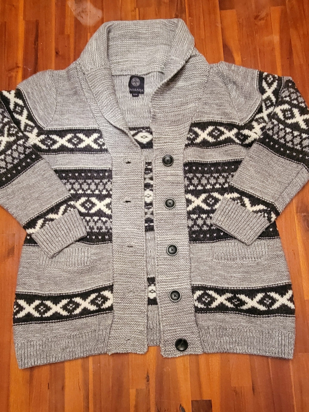 Sandro Mens Gray Shawl Collar Button Cardigan Sweater Size XL